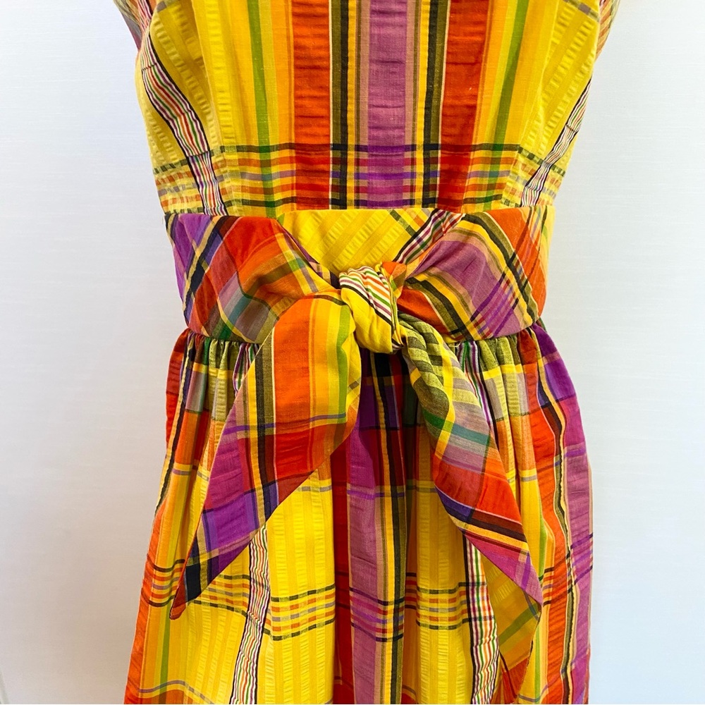Vintage SWIRL Concept 70s Yellow Orange Madras Plaid Maxi Gown Long Column Dress - Picture 6 of 12